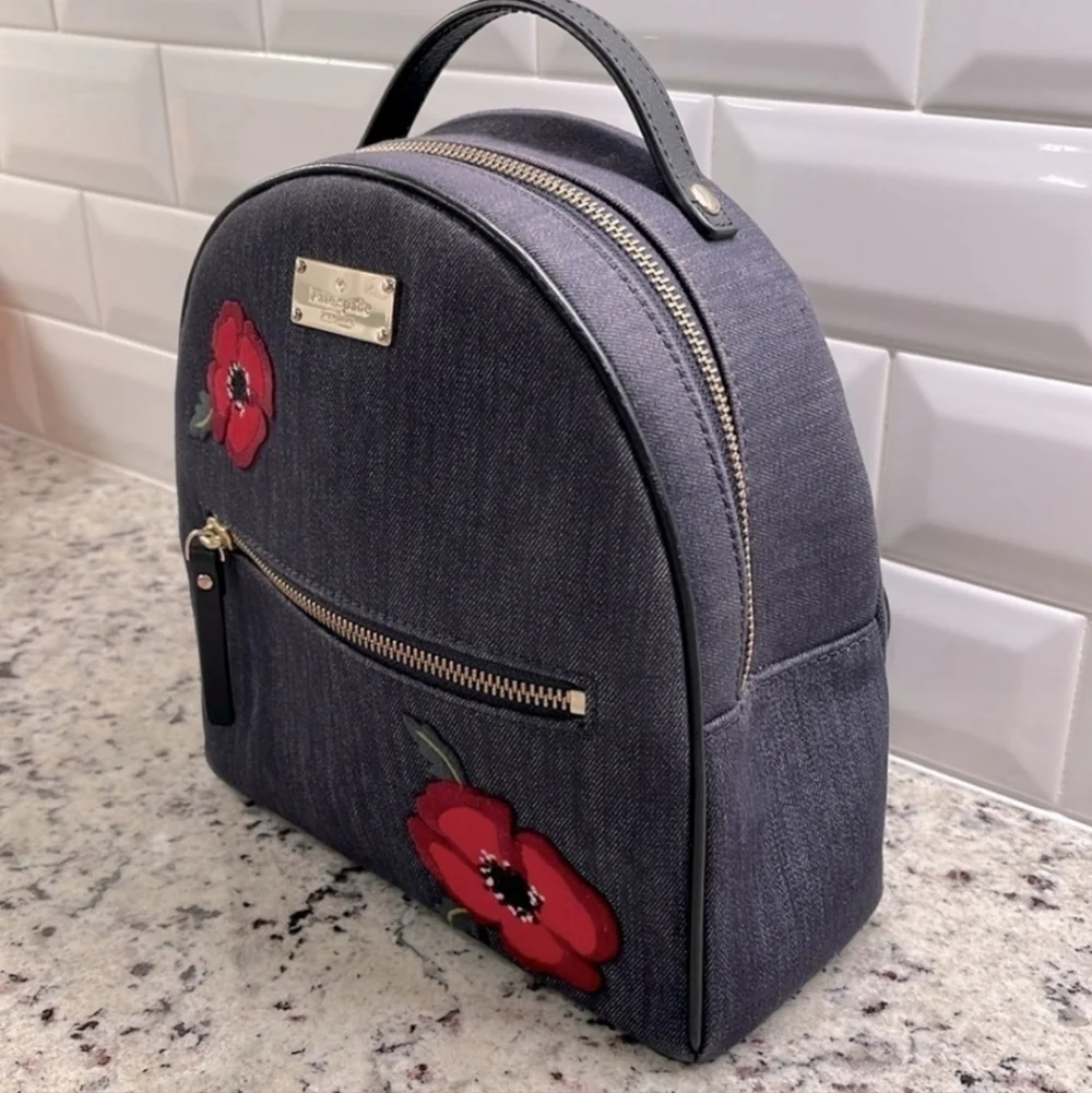 Kate Spade Black Backpack Red Floral Design